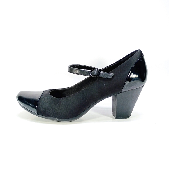 Clarks Garnit Tianna Womens 12 Wide Fit Black Adjustable Strap Block Heels - Picture 4 of 10